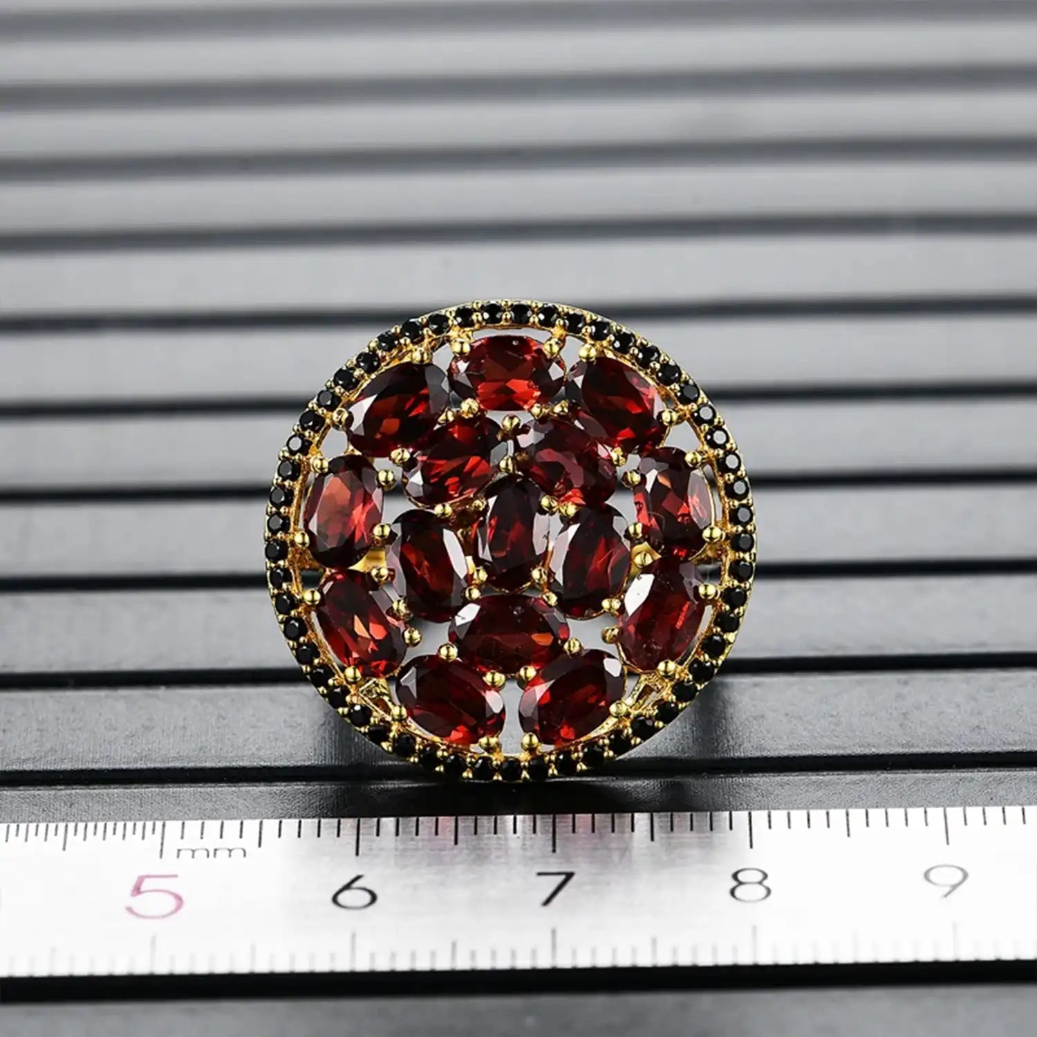 Natural Garnet Sterling Silver Ring with Zircon Accents